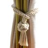 2Pcs Beige Handmade Cotton Rope Curtain Holder Tie Backs Drapes Ball Tiebacks Holdbacks Tassel Home Decor