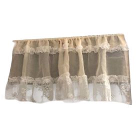 Champagne Lace Door Curtain Doorway Short Curtain Flower Kitchen Half Curtain Partition Curtain Gauze Tier Cafe Curtain,59x15 inch