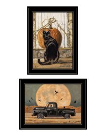 "Harvest Moon with A Black Cat & Truck" 2-Piece Vignette by Bonnie Mohr, Ready to Hang Framed Print, Black Frame