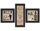 "Beer Time Collection" 3-Piece Vignette By Deb Strain, Printed Wall Art, Ready To Hang Framed Poster, Black Frame