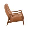 1pc Accent Chair Brown Faux Leather Walnut Finish Solid Rubberwood Modern Living Room Furniture