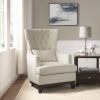 Button Tufted Wing-Back Accent Chair 1pc Beige Fabric Upholstered Pillow Solid Wood Traditional Living Room Furniture