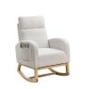 [Video] Welike 27.6"W Modern Accent High Backrest Living Room Lounge Arm Rocking Chair, Two Side Pocket ,Teddy White (Ivory)