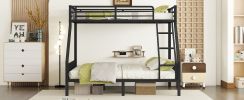 Twin XL Over Queen Metal Bunk Bed with Ladder and Slats Support for Adults Teens, Black