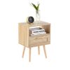 15.75" Rattan End table with drawer and solid wood legs; Modern nightstand; side table for living roon; bedroom; natural