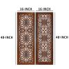 2 Piece Mango Wood Wall Panel Set with Mendallion Carving, Burnt Brown