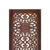 2 Piece Mango Wood Wall Panel Set with Mendallion Carving, Burnt Brown