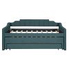 Twin Size Upholstered Daybed with Trundle and Three Drawers,Green