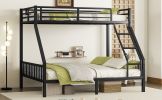 Twin XL Over Queen Metal Bunk Bed with Ladder and Slats Support for Adults Teens, Black