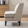 Velvet Upholstered Accent Chair with Black Piping, Cream and Black