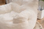 Soft Tufted Foam Bean Bag Chair With Teddy Fabric Ivory White