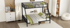 Twin XL Over Queen Metal Bunk Bed with Ladder and Slats Support for Adults Teens, Black