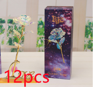 24K Luminous Color Gold Rose Flower Set (Option: Base and light 12pcs)