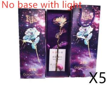 24K Luminous Color Gold Rose Flower Set (Option: No base with lightX5)