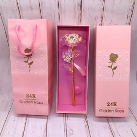 24K Luminous Color Gold Rose Flower Set (Option: Lamp gold pink pack)