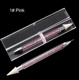 Dual-ended Nail Dotting Pen Diamond Painting Pen Crystal Beads Handle Rhinestone Studs Picker Wax Pencil Manicure (Color: Pink)