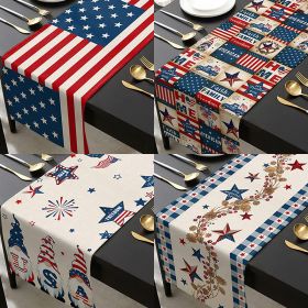 1PC Rectangle Linen Blend Striped Table Runners; Independence Day Home Decoration (Color: Style 7)