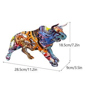 NORTHEUINS Graffiti Painting Resin Bull Figurines Home Living Room Bedroom Office Desktop Feng Shui Ornaments Collection Statues (Color: Doodle)