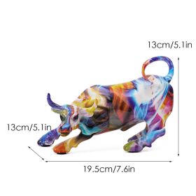 NORTHEUINS Graffiti Painting Resin Bull Figurines Home Living Room Bedroom Office Desktop Feng Shui Ornaments Collection Statues (Color: 901 Light)