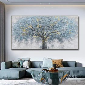 Hand Painted Oil Painting Oil Painting on Canvas Tree Blue Abstract Trees Landscape Modern Oil Painting Original Hand Painted Painting Modern Art (size: 40x80cm)