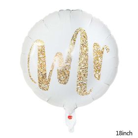 18inch Round White Gold Glitter Print Mr & Mrs LOVE foil Balloons bride to be marriage Wedding Decor Valentine Day Supplies (Color: M02)